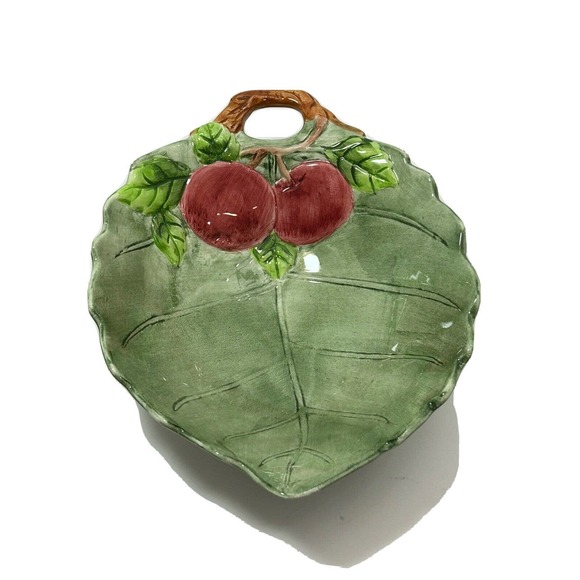 Leaf Bowl With Cherries By Gift Craft - Picture 1 of 12